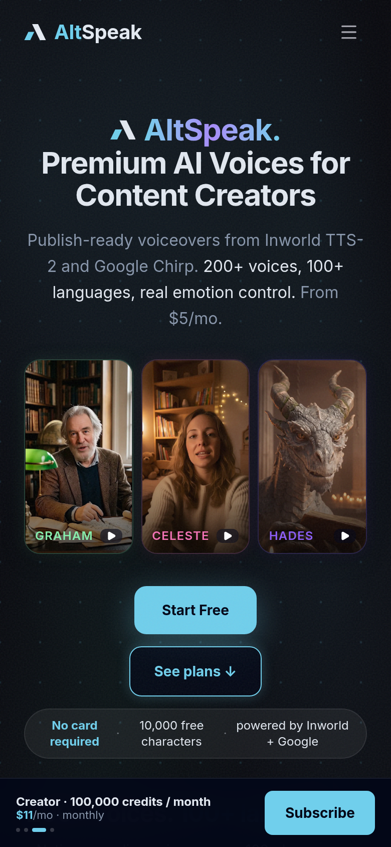 The AltSpeak homepage on a phone