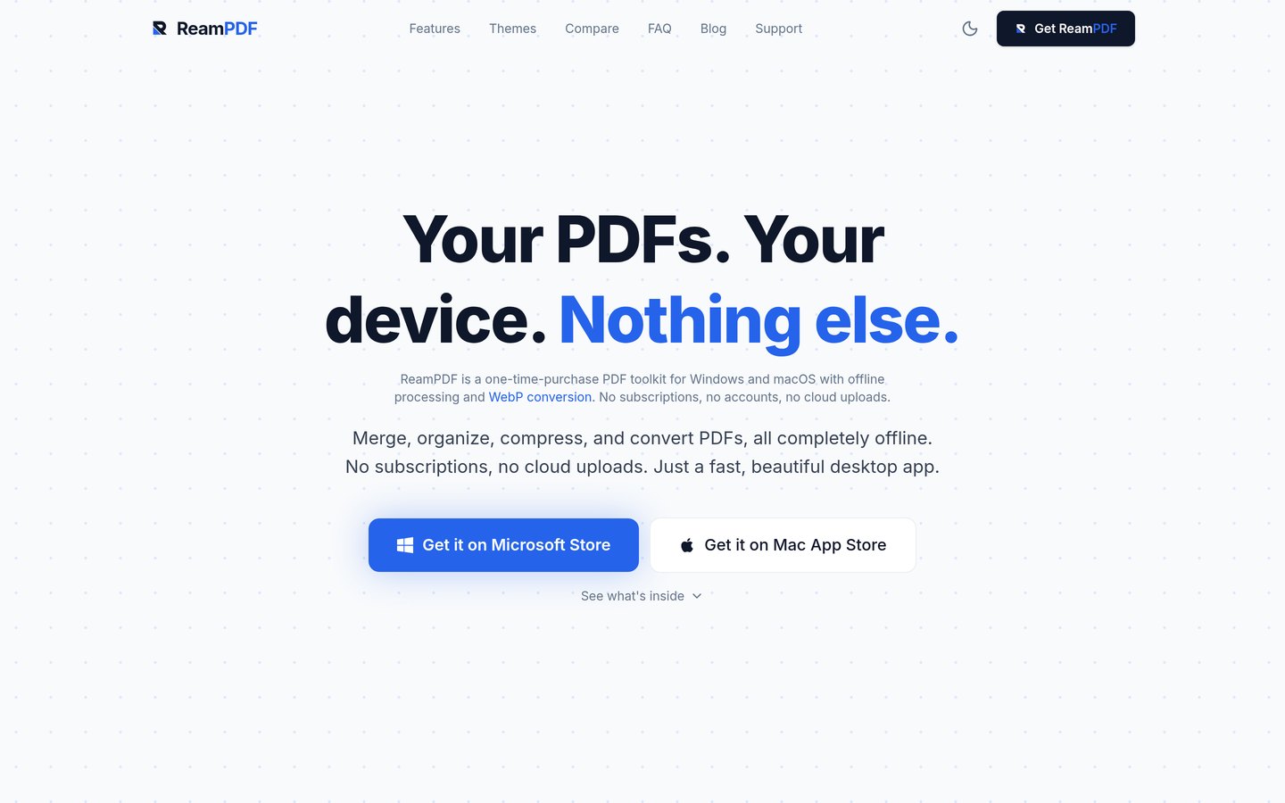 The ReamPDF homepage on a laptop